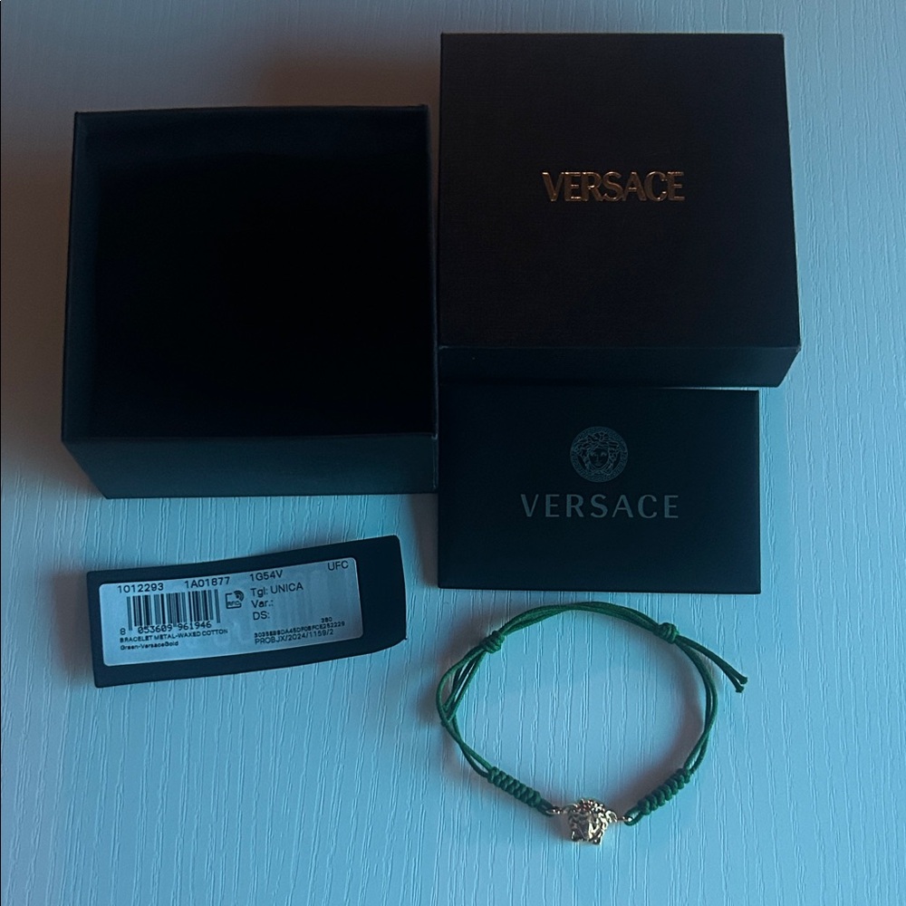 Versace Green Cord Bracelet with Gold Charm - Picture 2 of 8